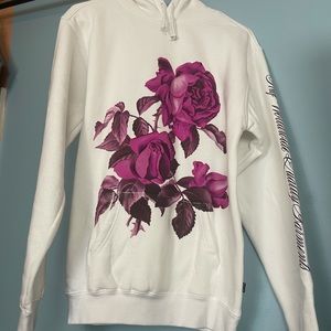 HUF brand White Hoodie with Roses.